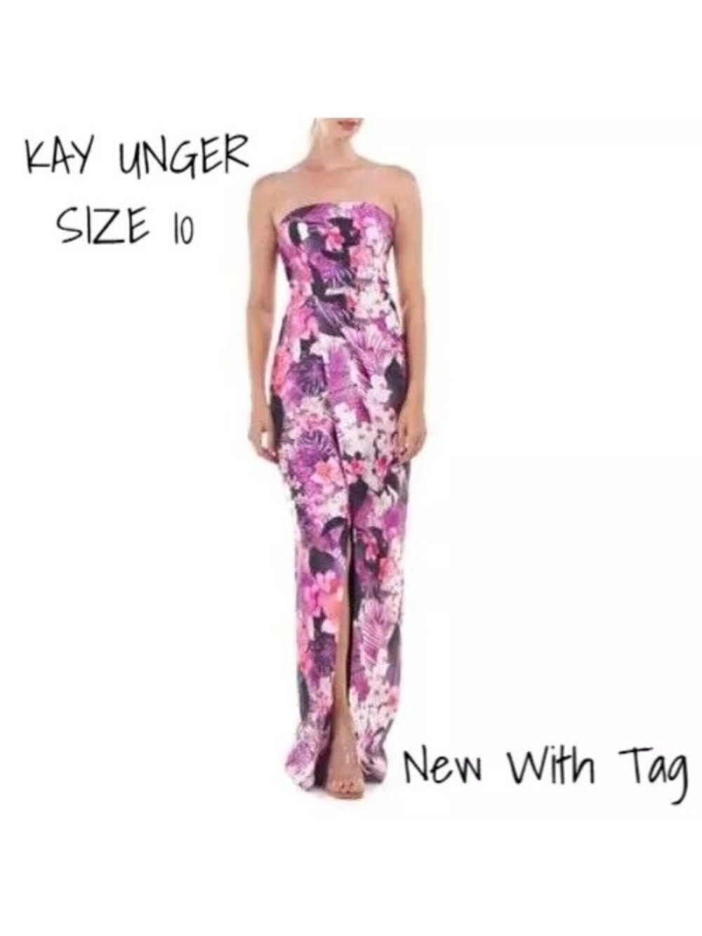 Kay Unger Lucienne Strapless Maxi Gown Magenta Floral Dress Size 10 New With Tag